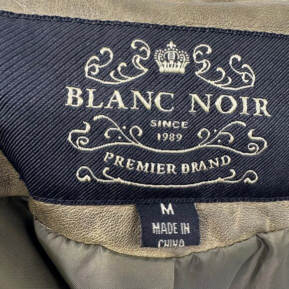 Blanc Noir Green Faux Leather Zip Front Moto Jacket Medium - Picture 6 of 7